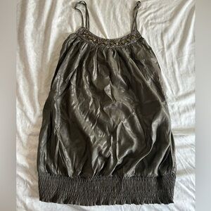 Elegant Metallic Shirt with Beaded Neckline
